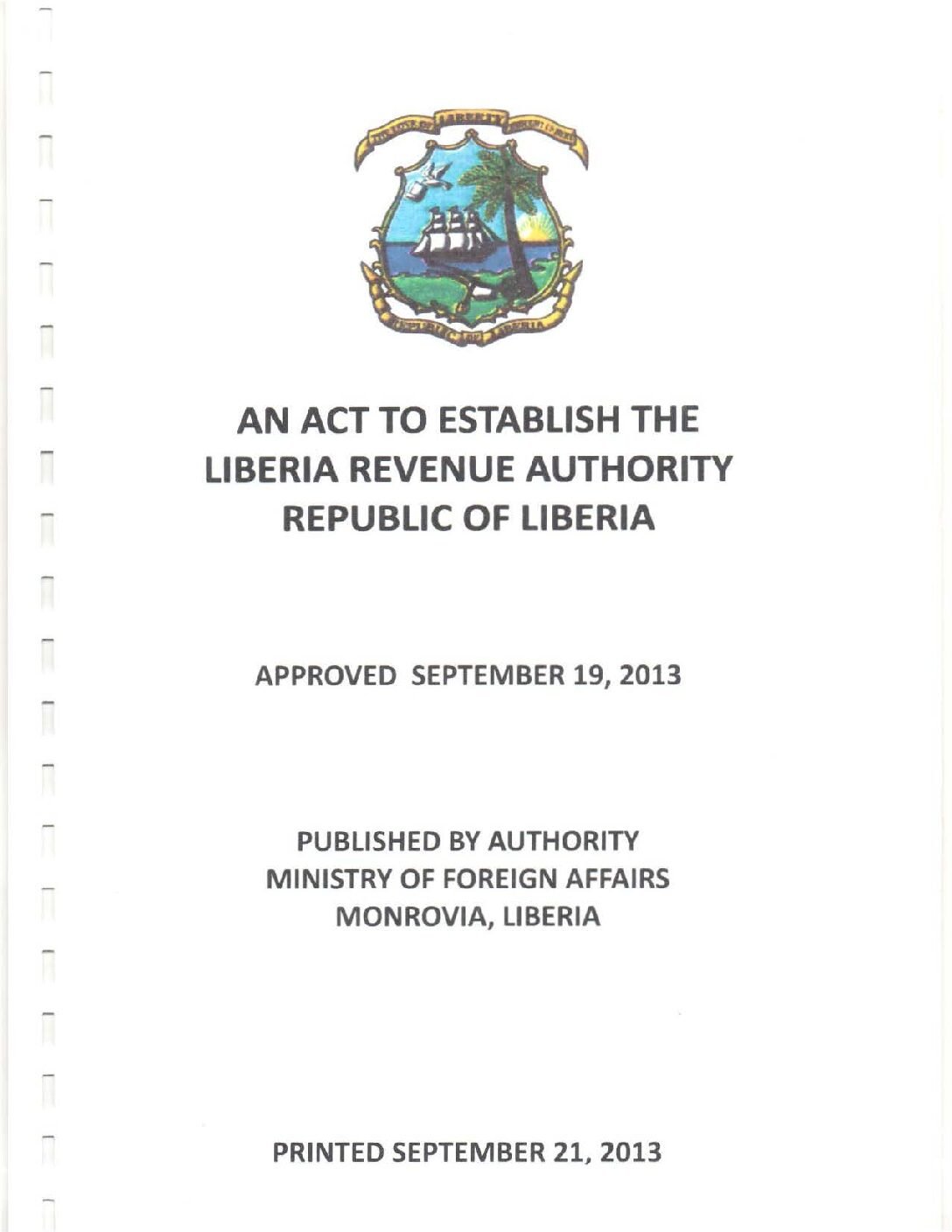 Act to Establish the Liberia Revenue Authority (2013)