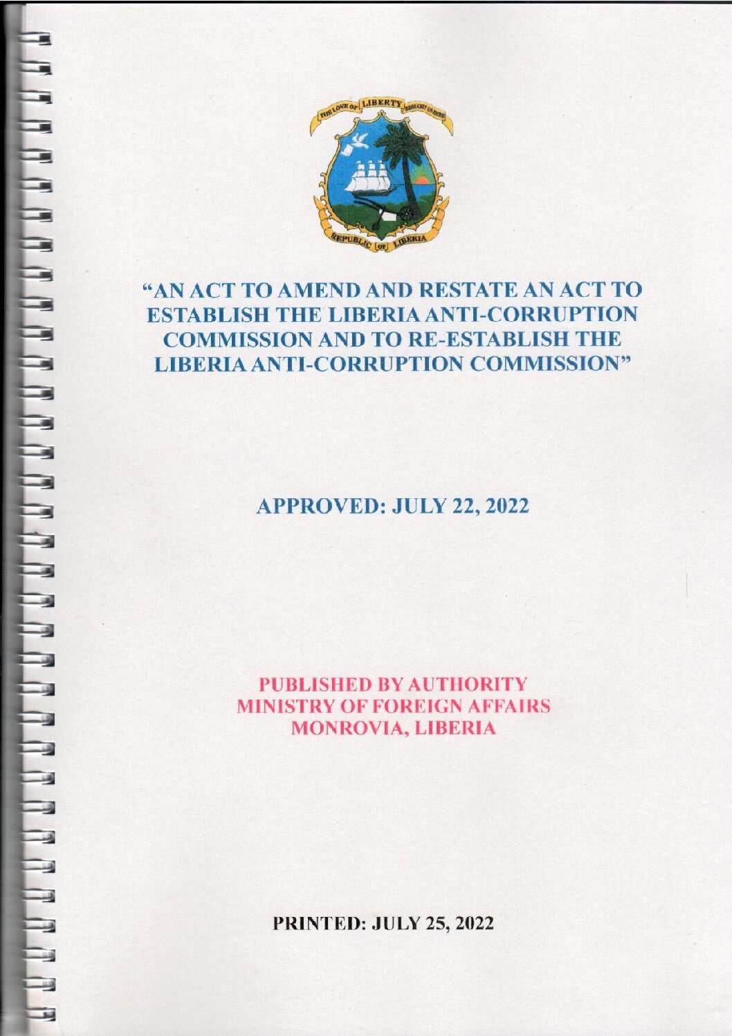 New Anti Corruption Commission Act (2022)