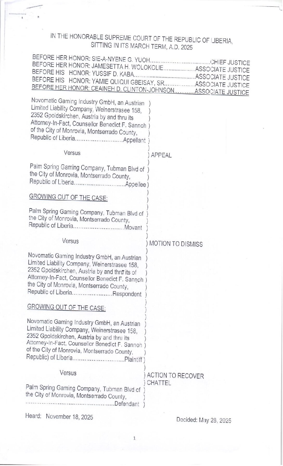 Novomatic Gaming Industry GmbH v. Palm Spring Gaming Company (2025)