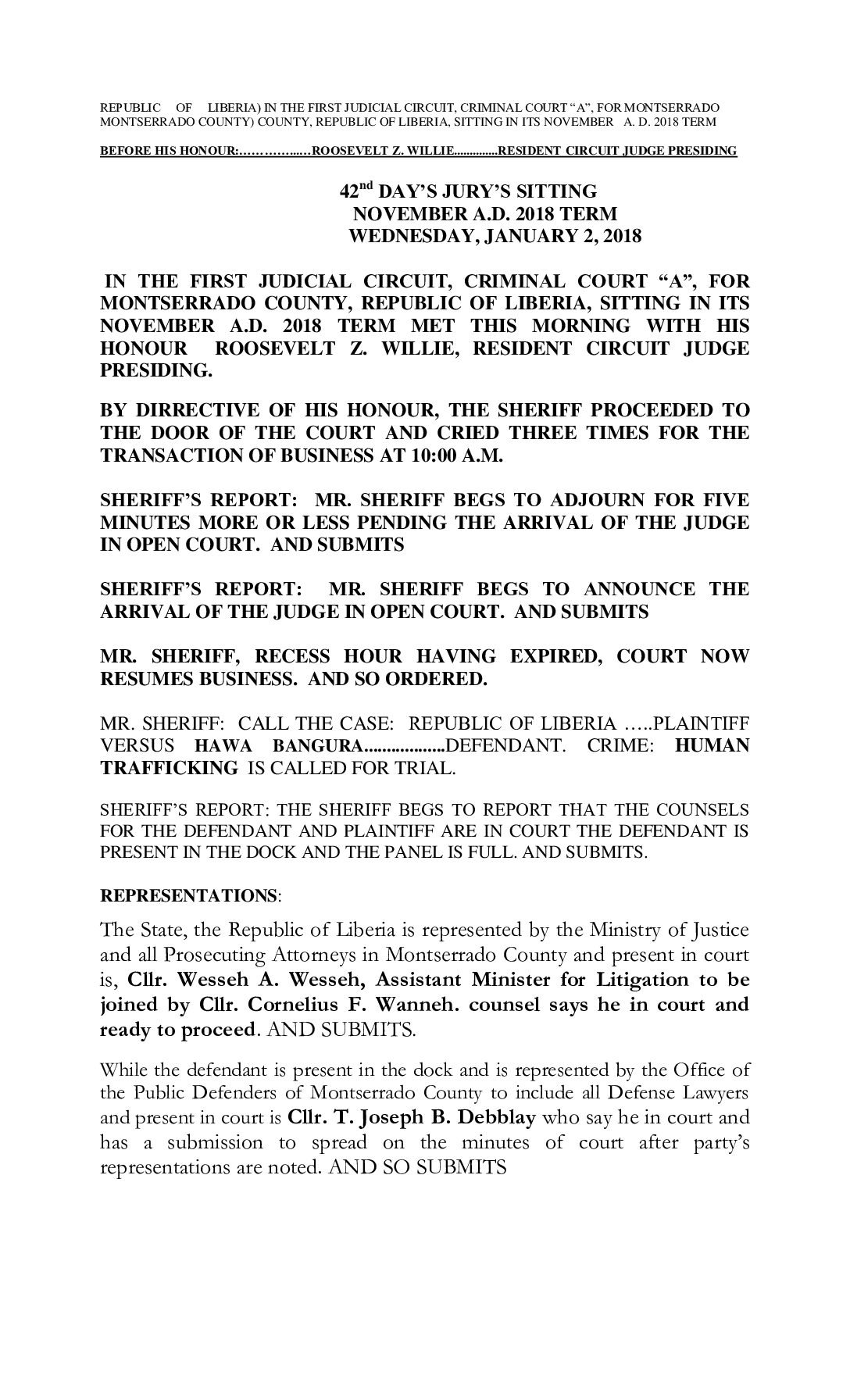 RL v. HAWA BANGURA (2018) 1st Judicial Circuit Human Trafficking