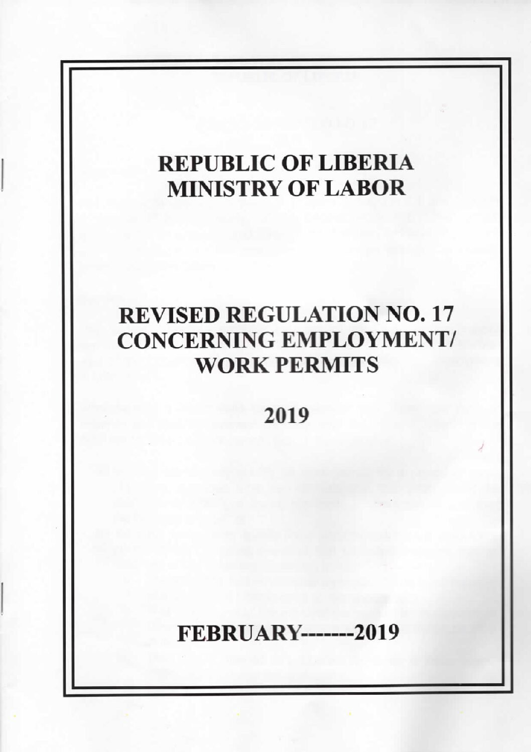 Revised Regulation No.17 Concerning Employment or Work Permits (2019)