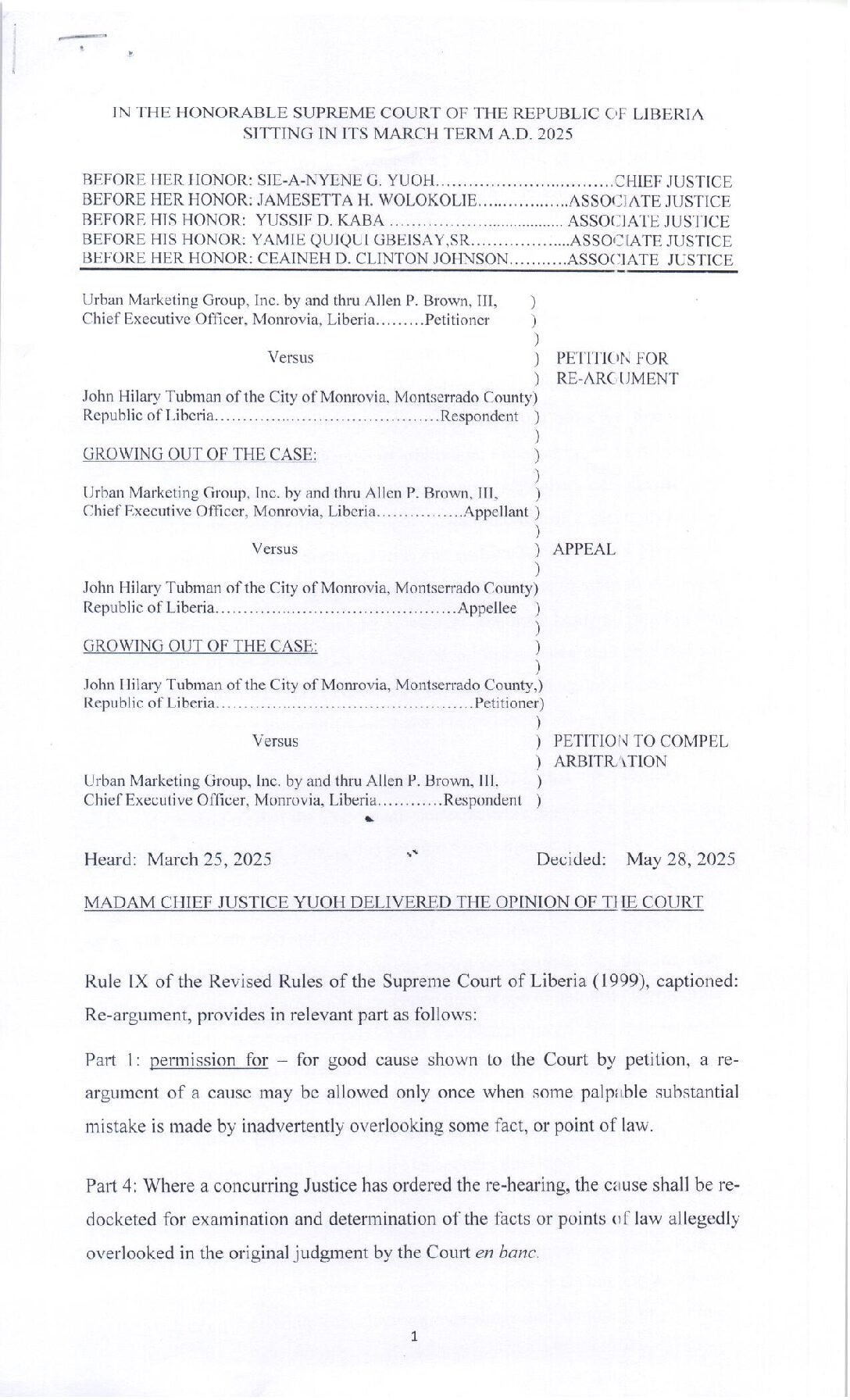 Urban Marketing Group, Inc. v. John Hilary Tubman (2025) (Re argument)
