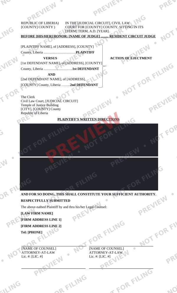 Complaint (Ejectment)