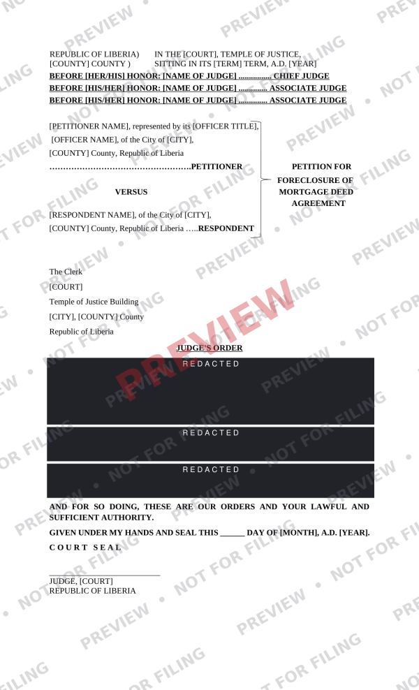 Petition for Foreclosure of Mortgage Deed Agreement