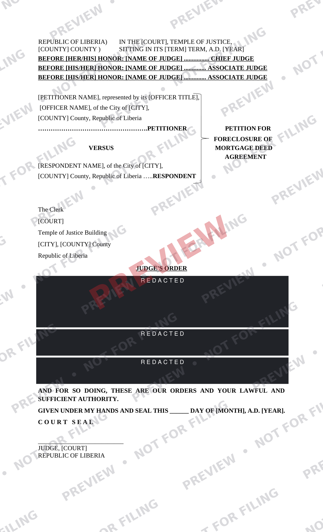 Petition for Foreclosure of Mortgage Deed Agreement