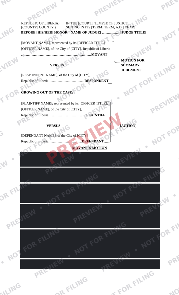 Motion for Summary Judgment (Debt)