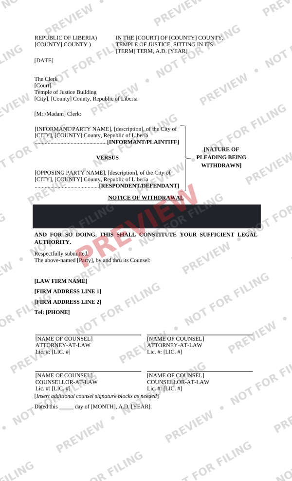 Notice of Withdrawal of Pleading