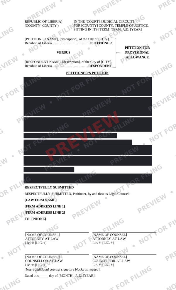 Petition for Provisional Allowance - Preview Petition for Provisional Allowance