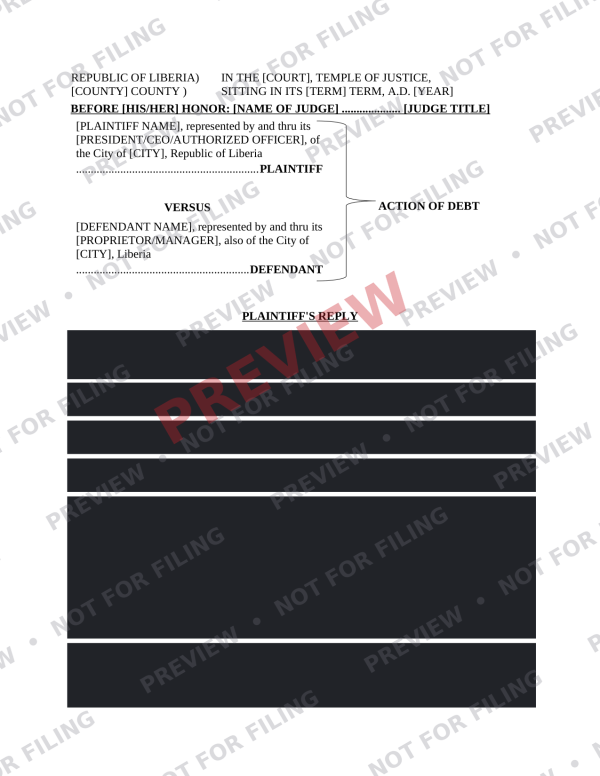 Plaintiff's Reply (Debt)