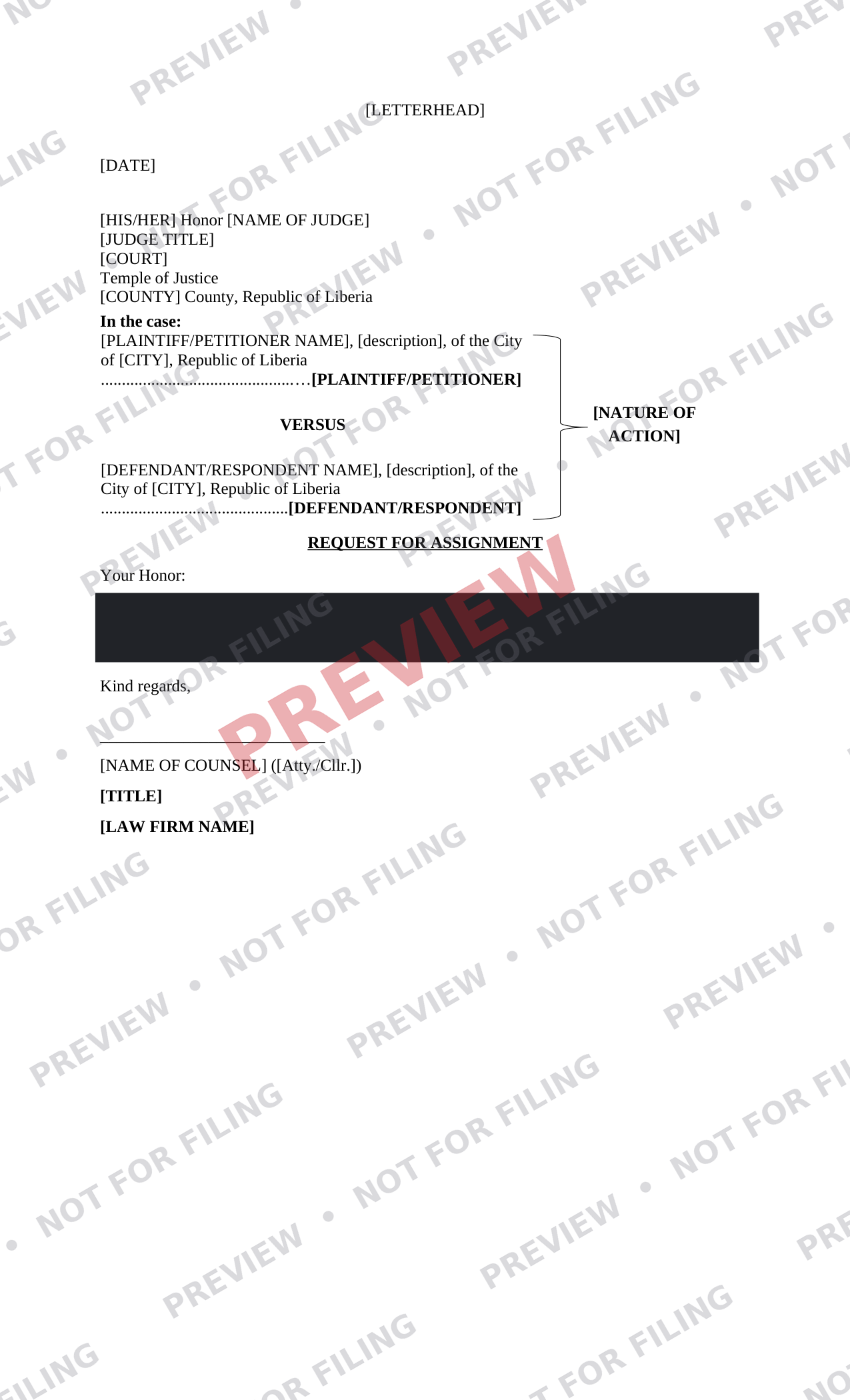 Request for Assignment