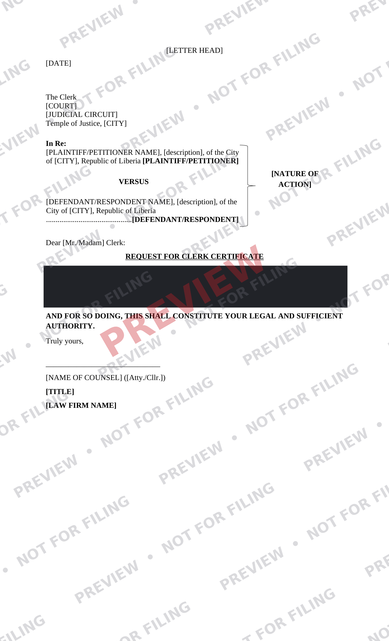 Request for Clerk Certificate