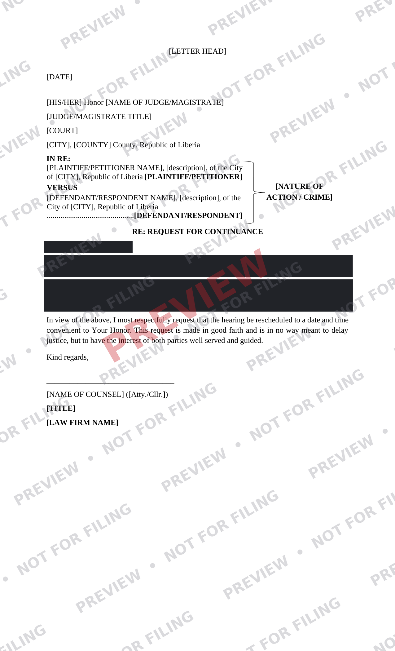Request for Continuance