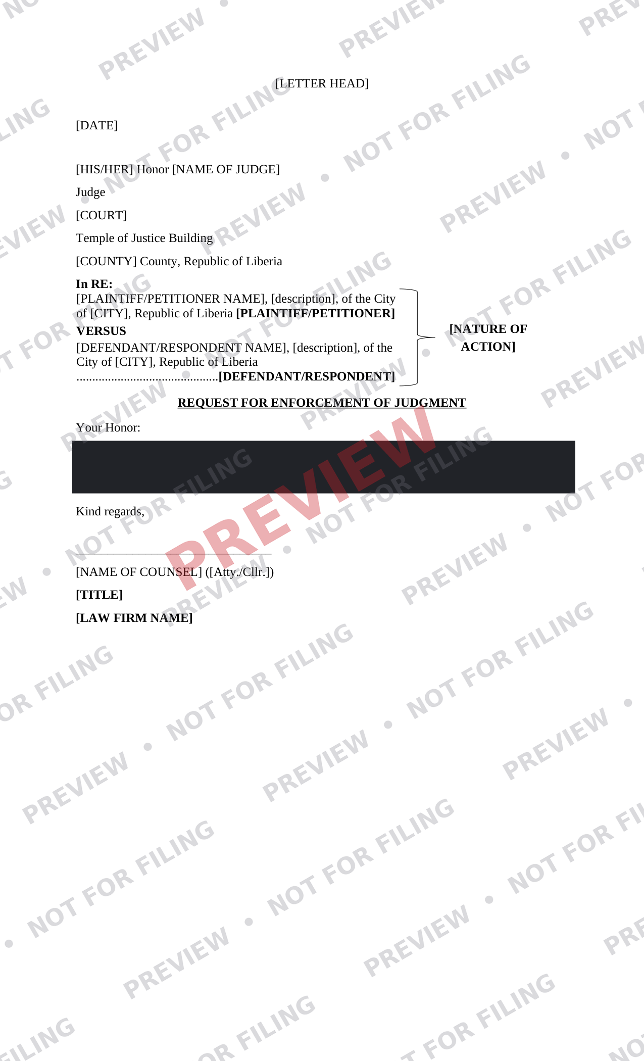 Request for Enforcement of Judgment