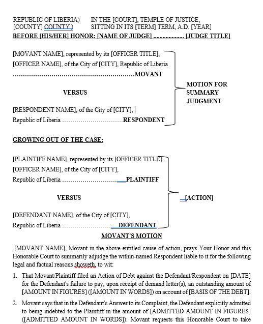Motion for Summary Judgment (Debt)